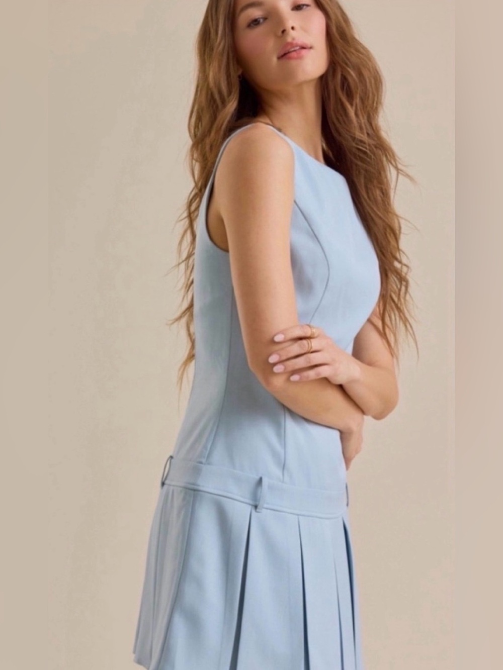 NWT [Altar'd State] Dusty Blue Drop Waist Sleeveless Pleated Dress Women’s XL - Picture 3 of 11